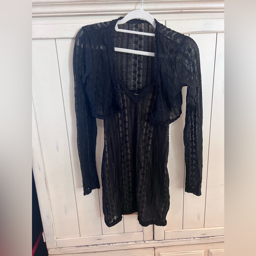 Tiger Mist Black Dress with Shrug overlay